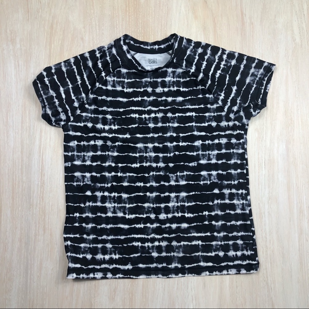 Athleta Girls Black & White Tie-Dye Short Sleeve Shirt